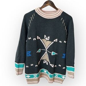 Camp Beverly Hills Canteen Vintage pullover sweater, geometric intarsia, size S